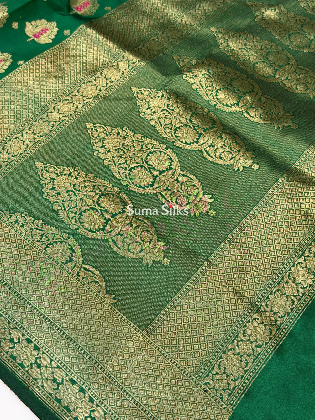 Pure Katan Silk Bottle Green Color