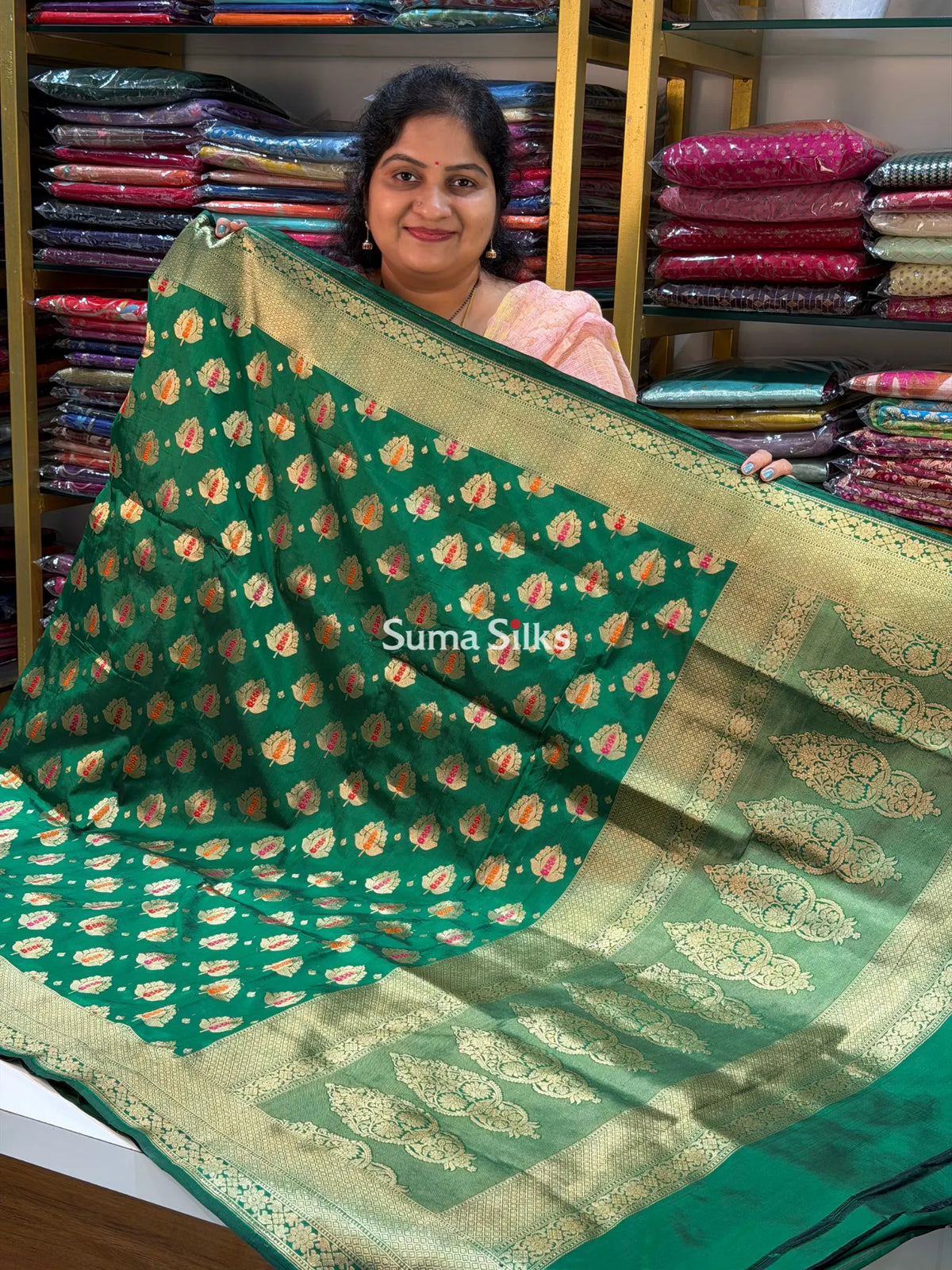 Pure Katan Silk Bottle Green Color