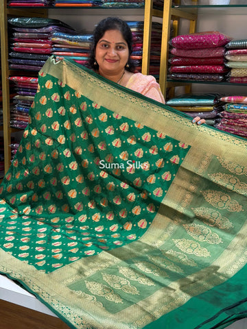 Pure Katan Silk Bottle Green Color