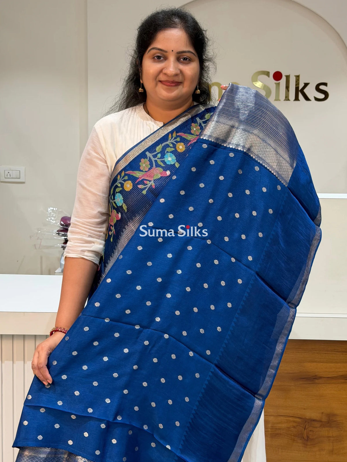 Pure Kora Tissue Saree Blue Color