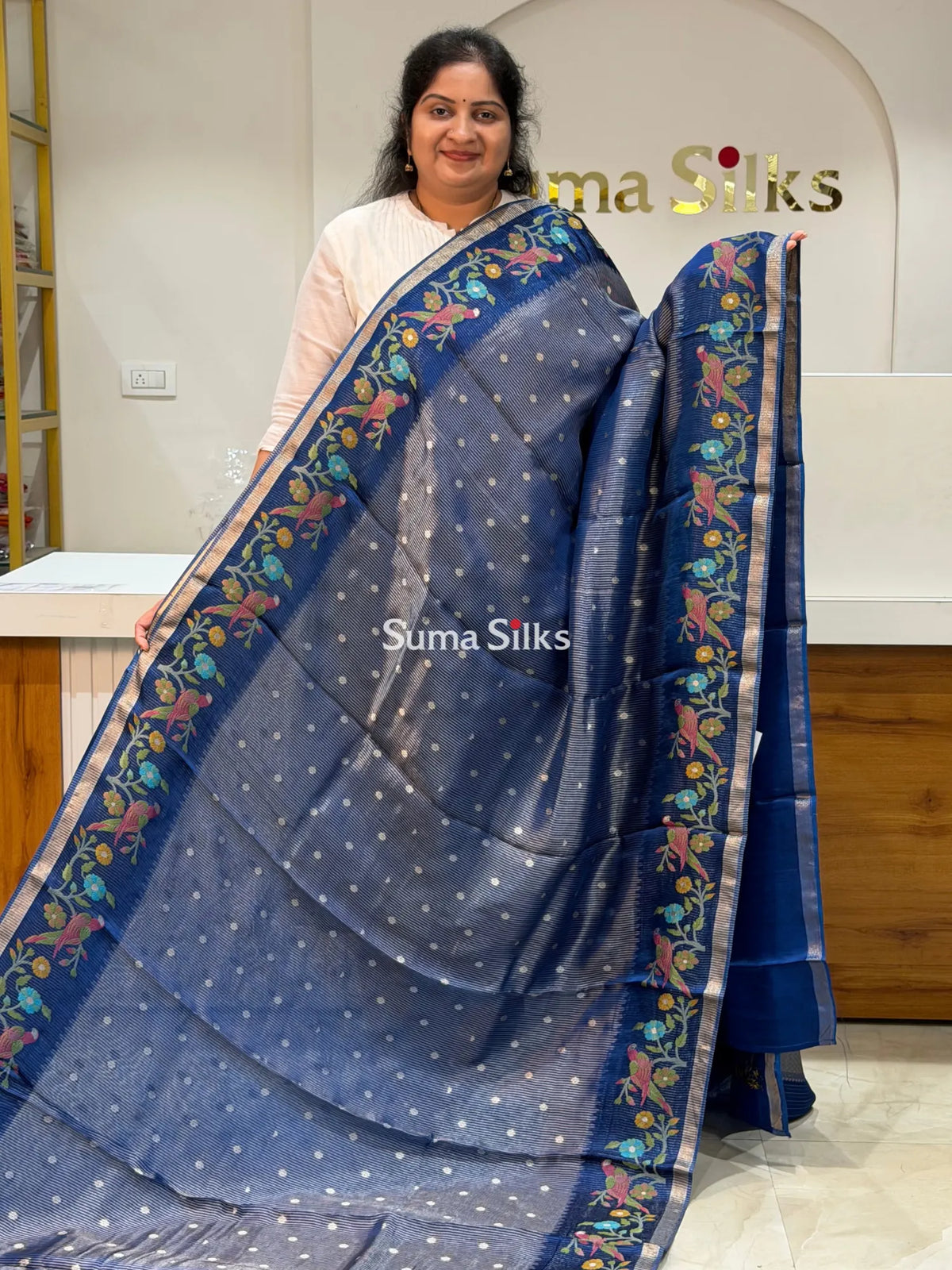 Pure Kora Tissue Saree Blue Color