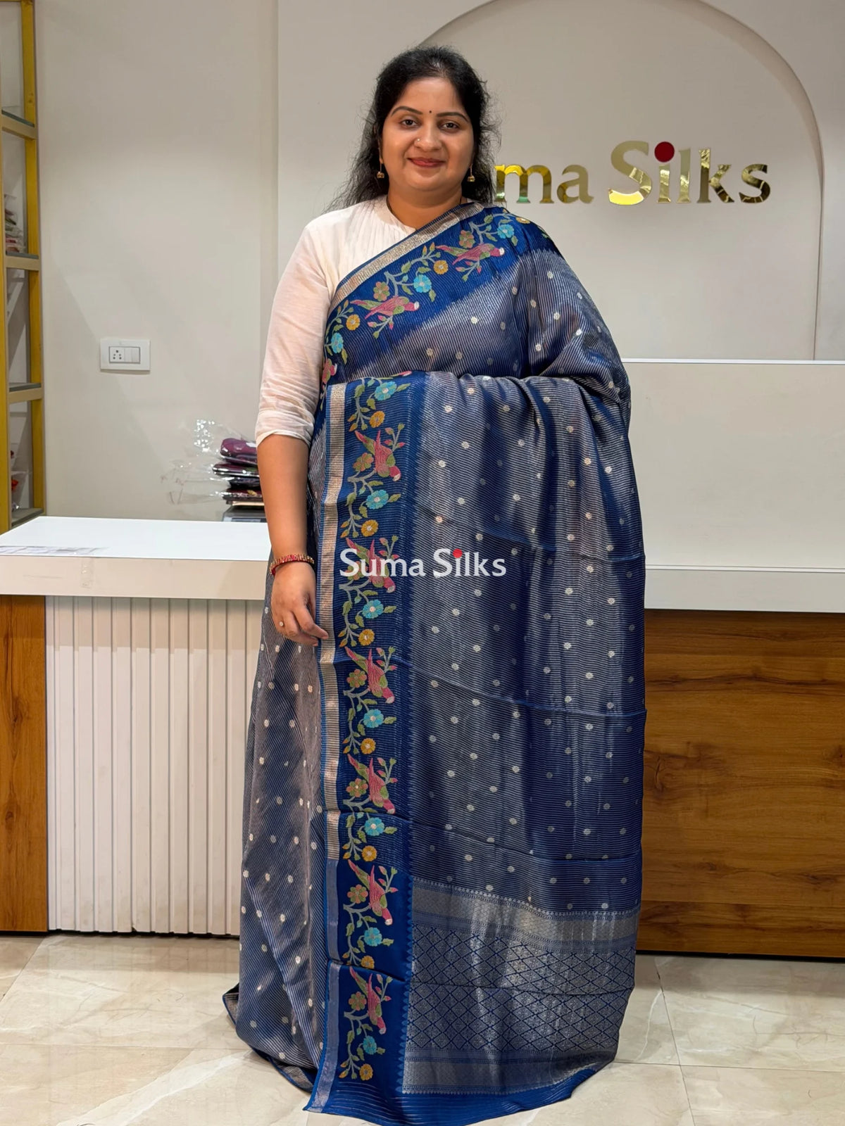 Pure Kora Tissue Saree Blue Color