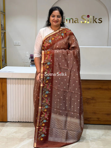 Pure Kora Tissue Saree Brown Color