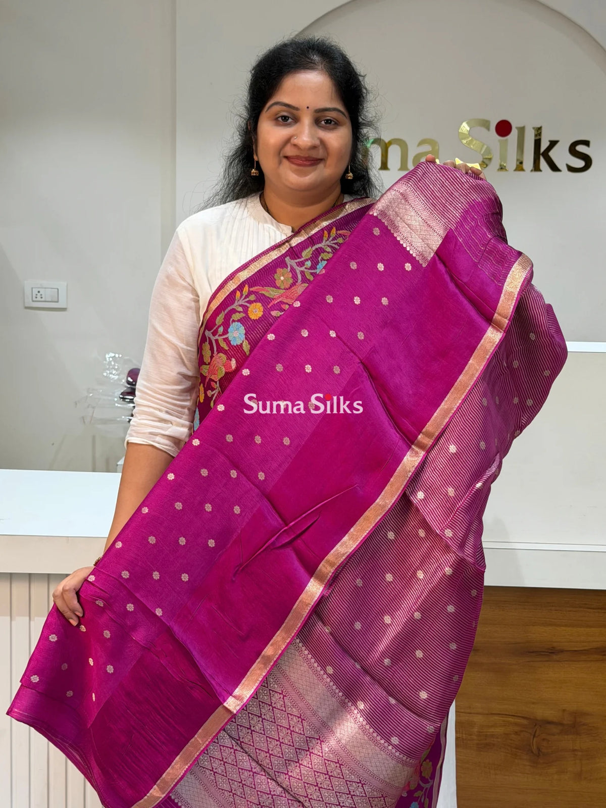 Pure Kora Tissue Saree Magenta Color