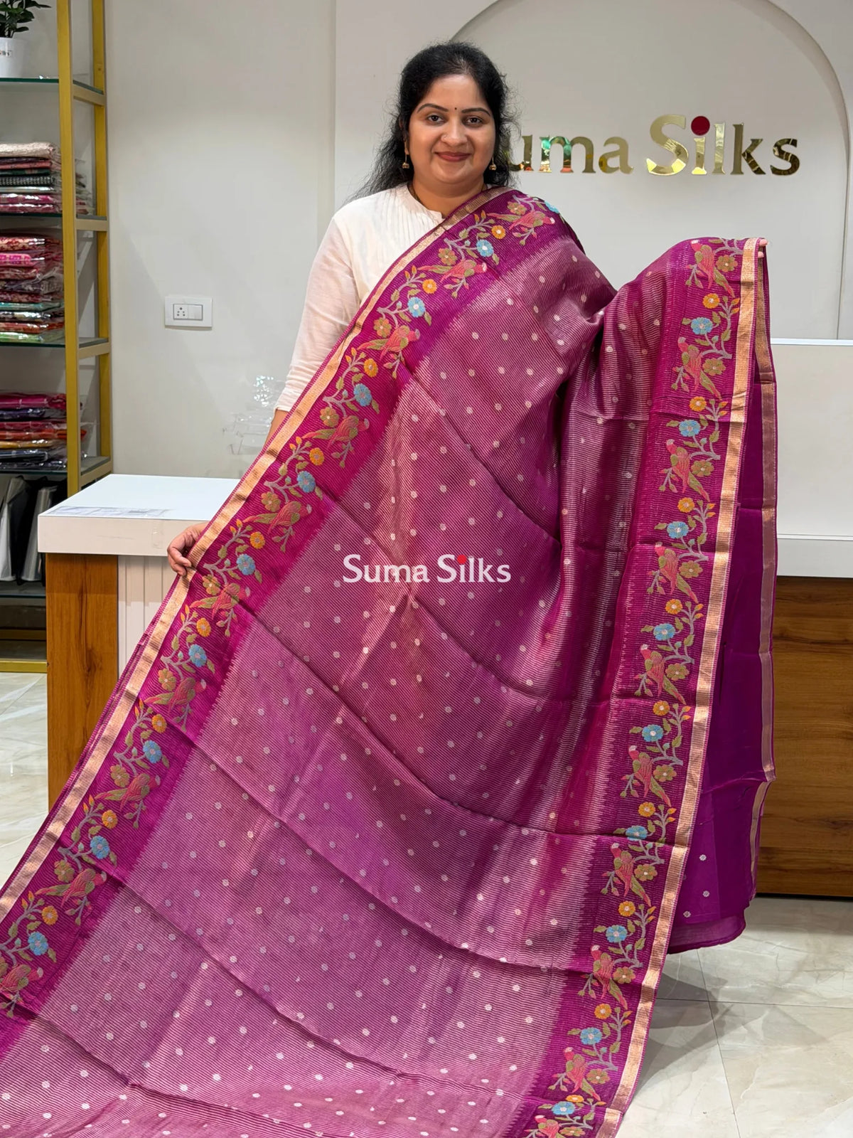 Pure Kora Tissue Saree Magenta Color