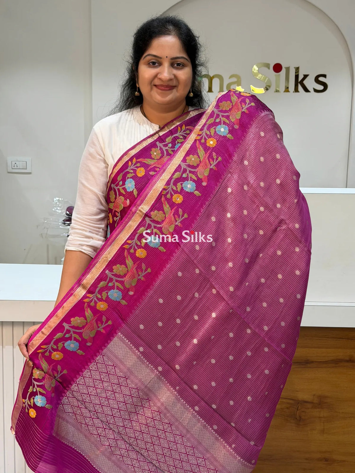 Pure Kora Tissue Saree Magenta Color
