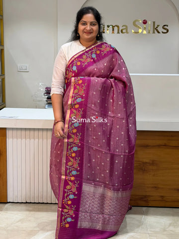 Pure Kora Tissue Saree Magenta Color