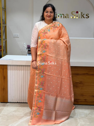 Pure Kora Tissue Saree Peach Color
