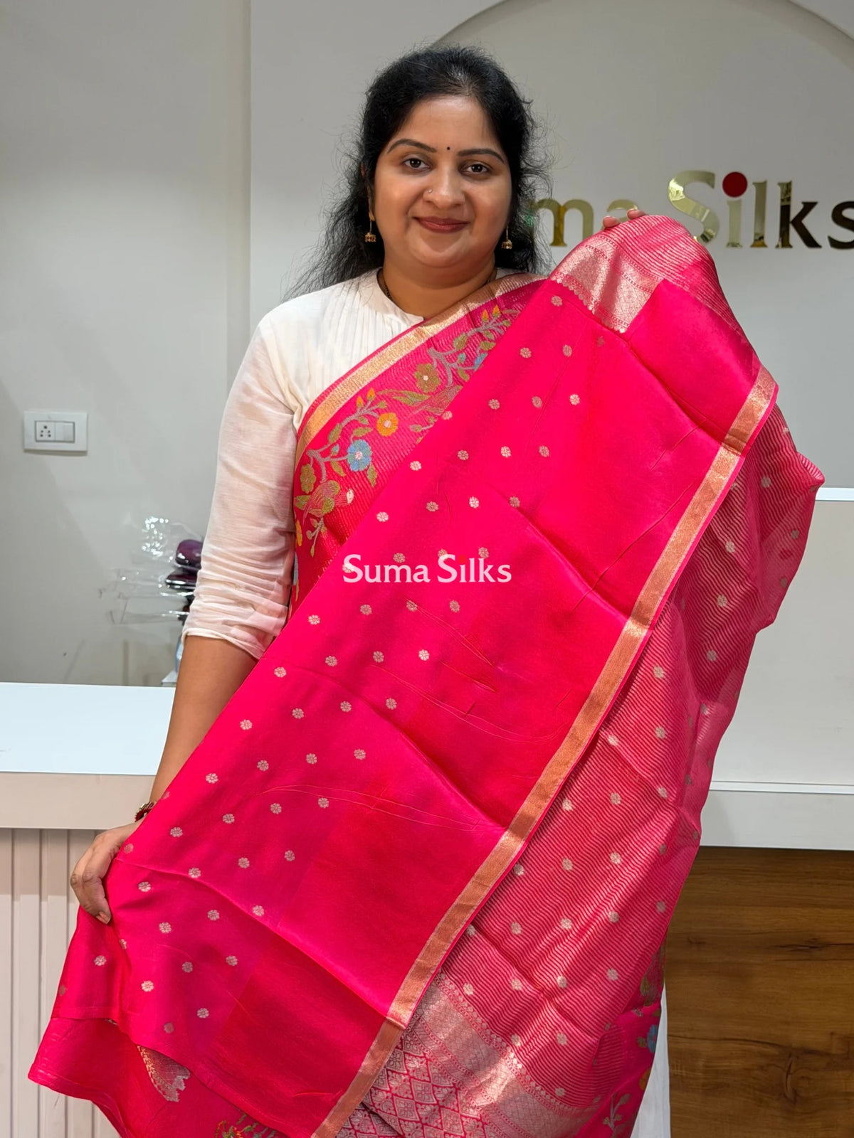 Pure Kora Tissue Saree Pink Color
