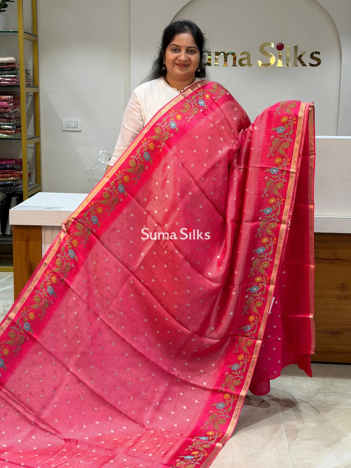 Pure Kora Tissue Saree Pink Color