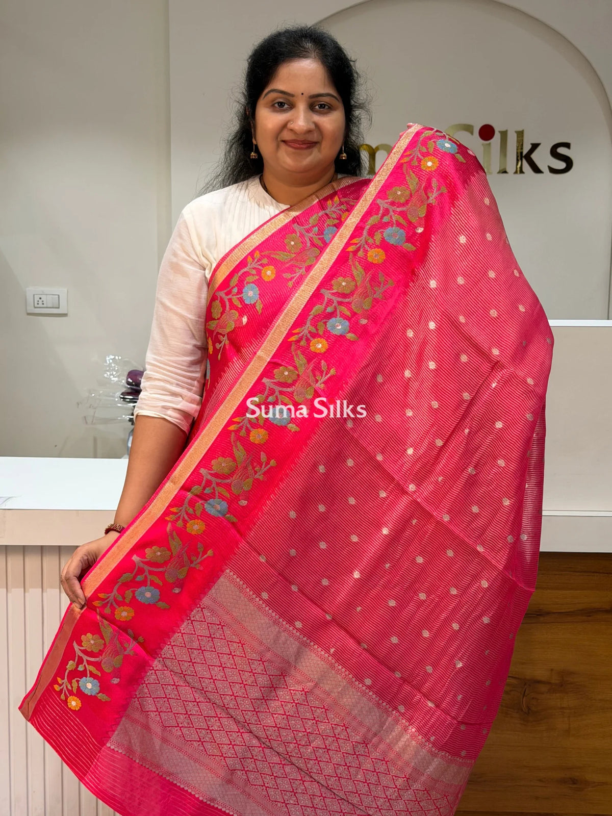 Pure Kora Tissue Saree Pink Color