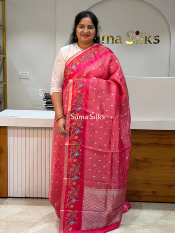 Pure Kora Tissue Saree Pink Color