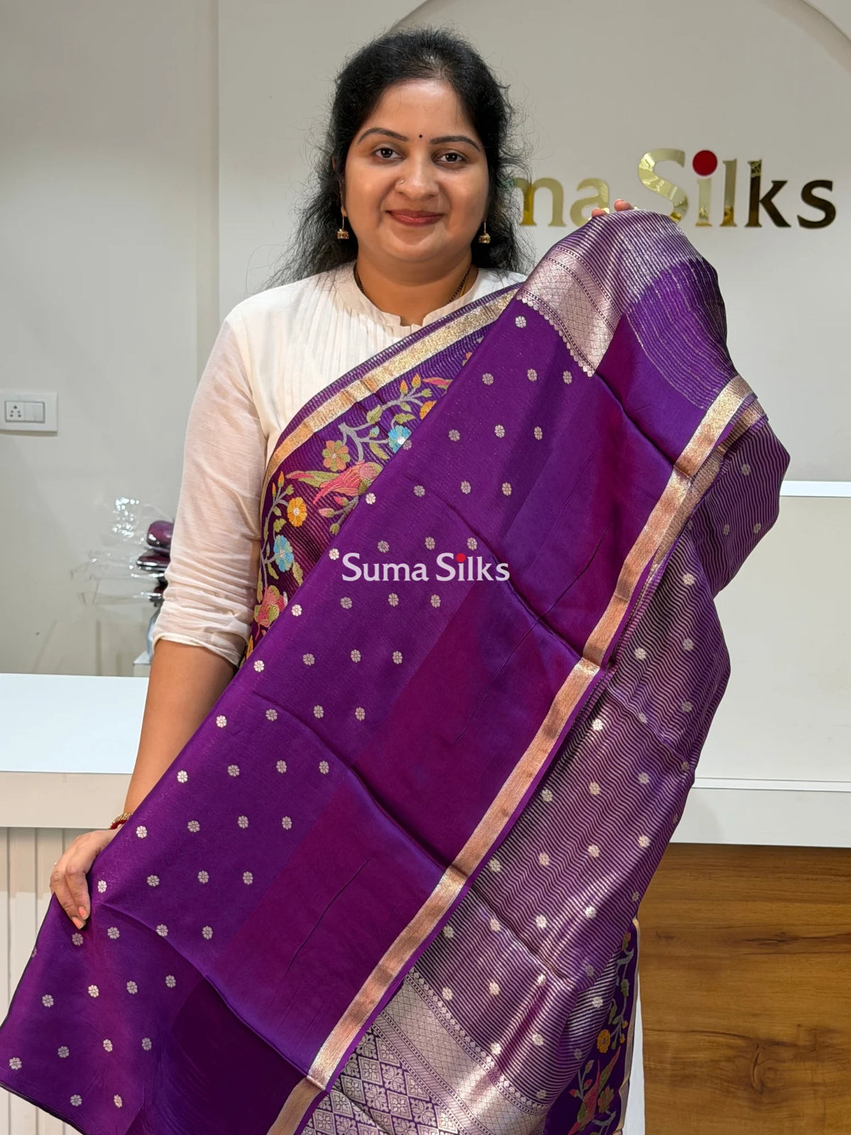 Pure Kora Tissue Saree Purple Color