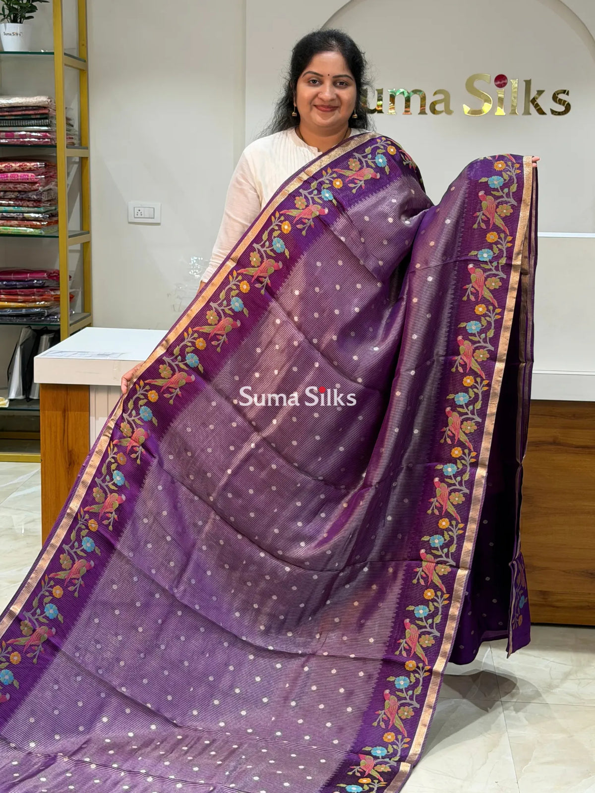 Pure Kora Tissue Saree Purple Color