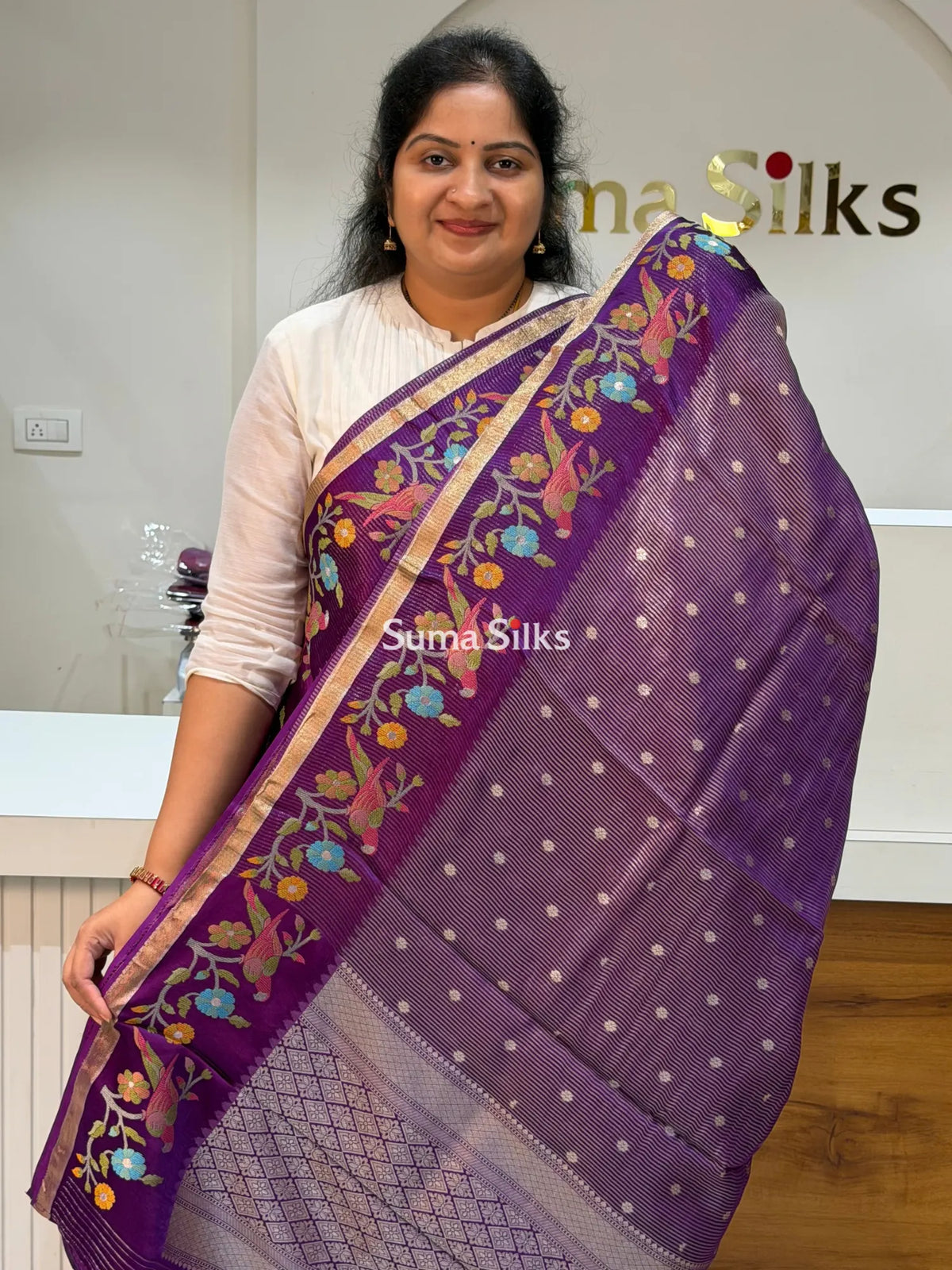 Pure Kora Tissue Saree Purple Color