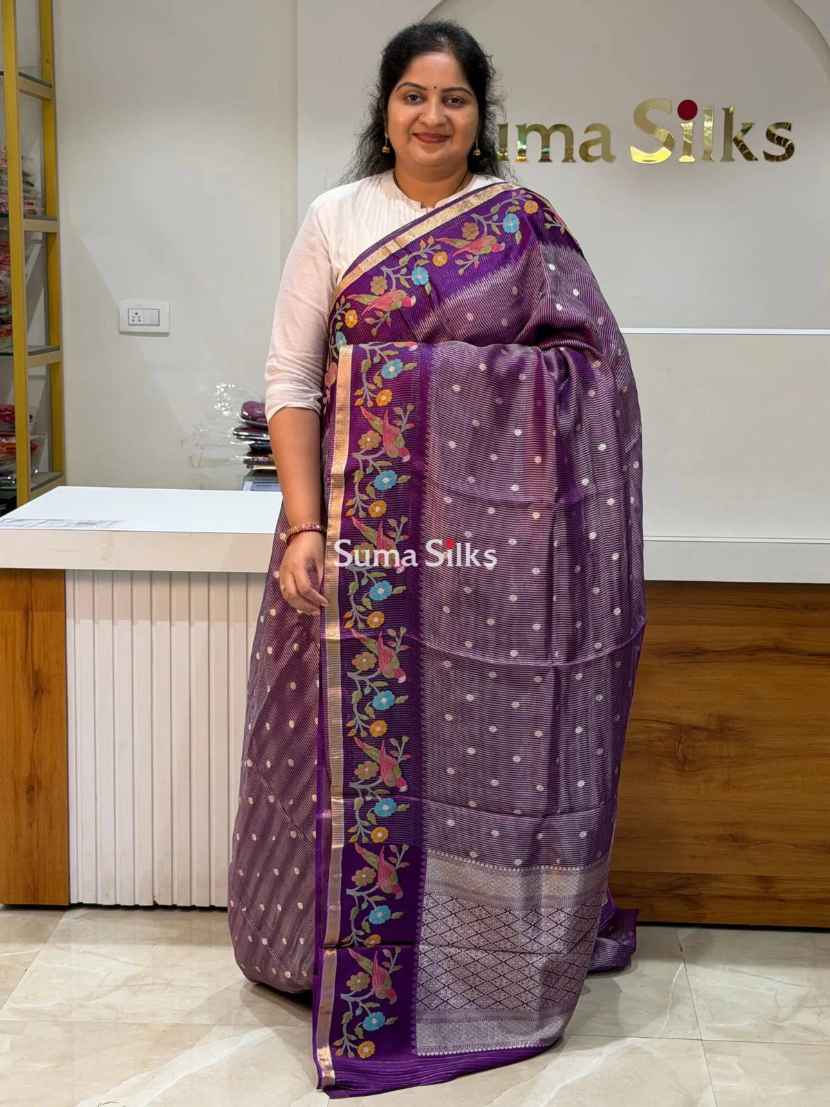 Pure Kora Tissue Saree Purple Color
