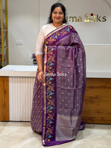 Pure Kora Tissue Saree Purple Color