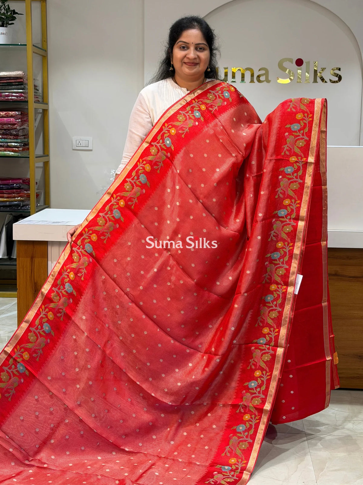 Pure Kora Tissue Saree Red Color