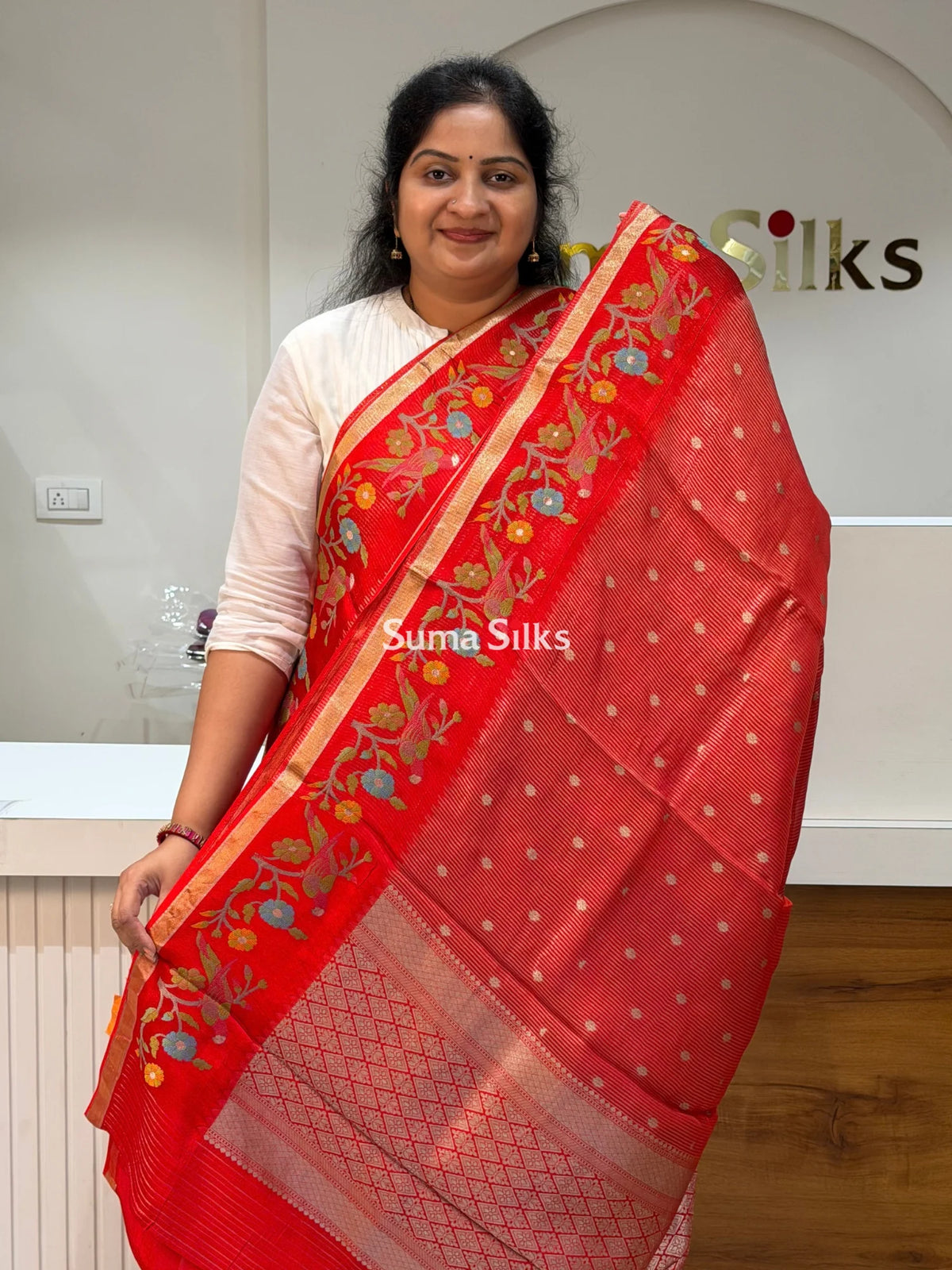 Pure Kora Tissue Saree Red Color