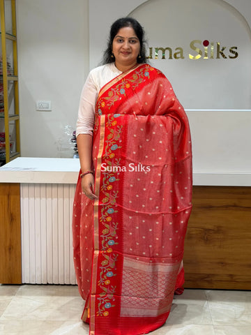 Pure Kora Tissue Saree Red Color