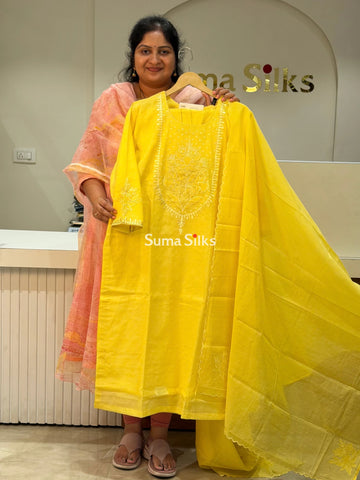 Pure Mul Chanderi with Appliqué and Embroidery