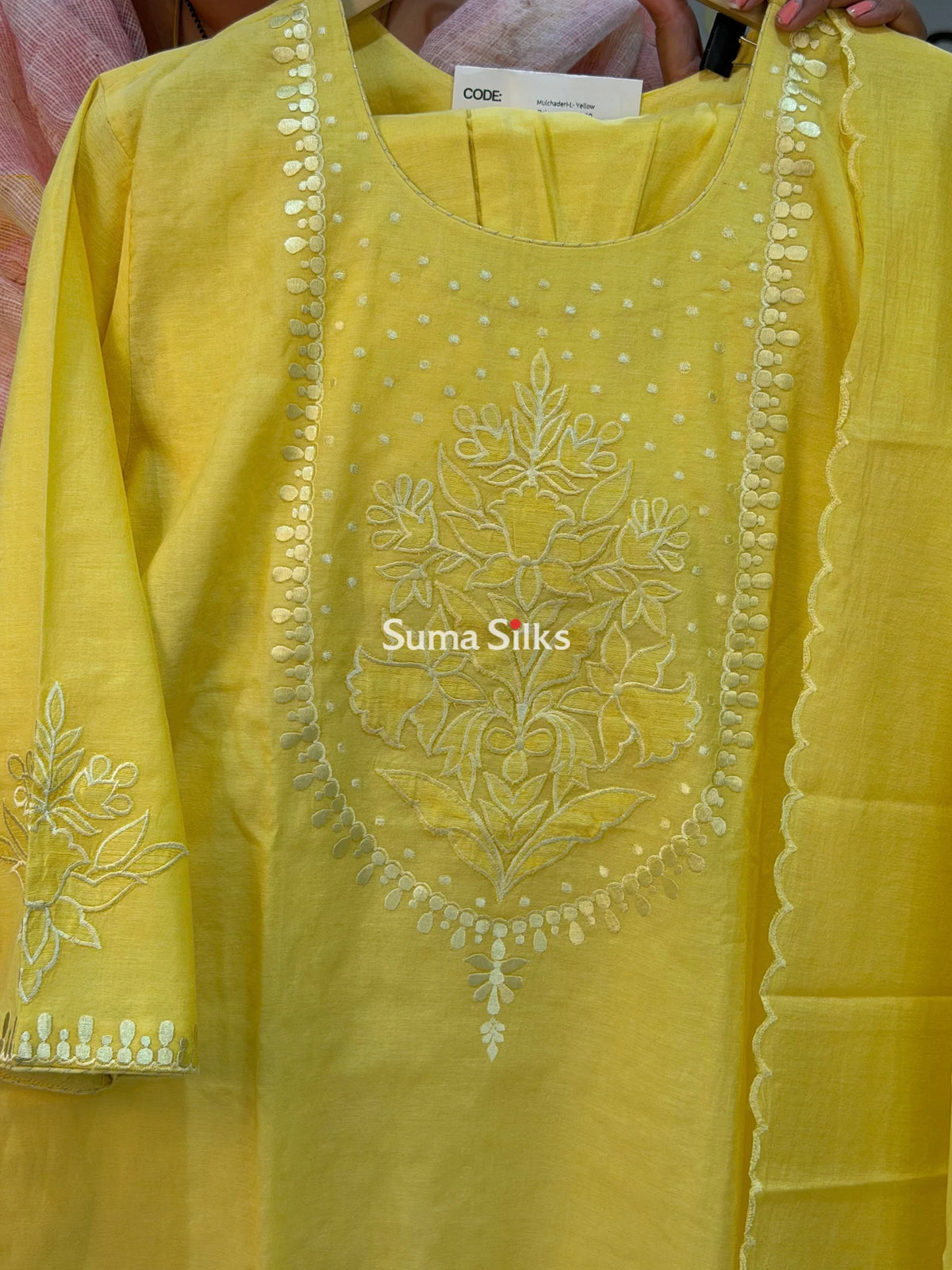 Pure Mul Chanderi with Appliqué and Embroidery