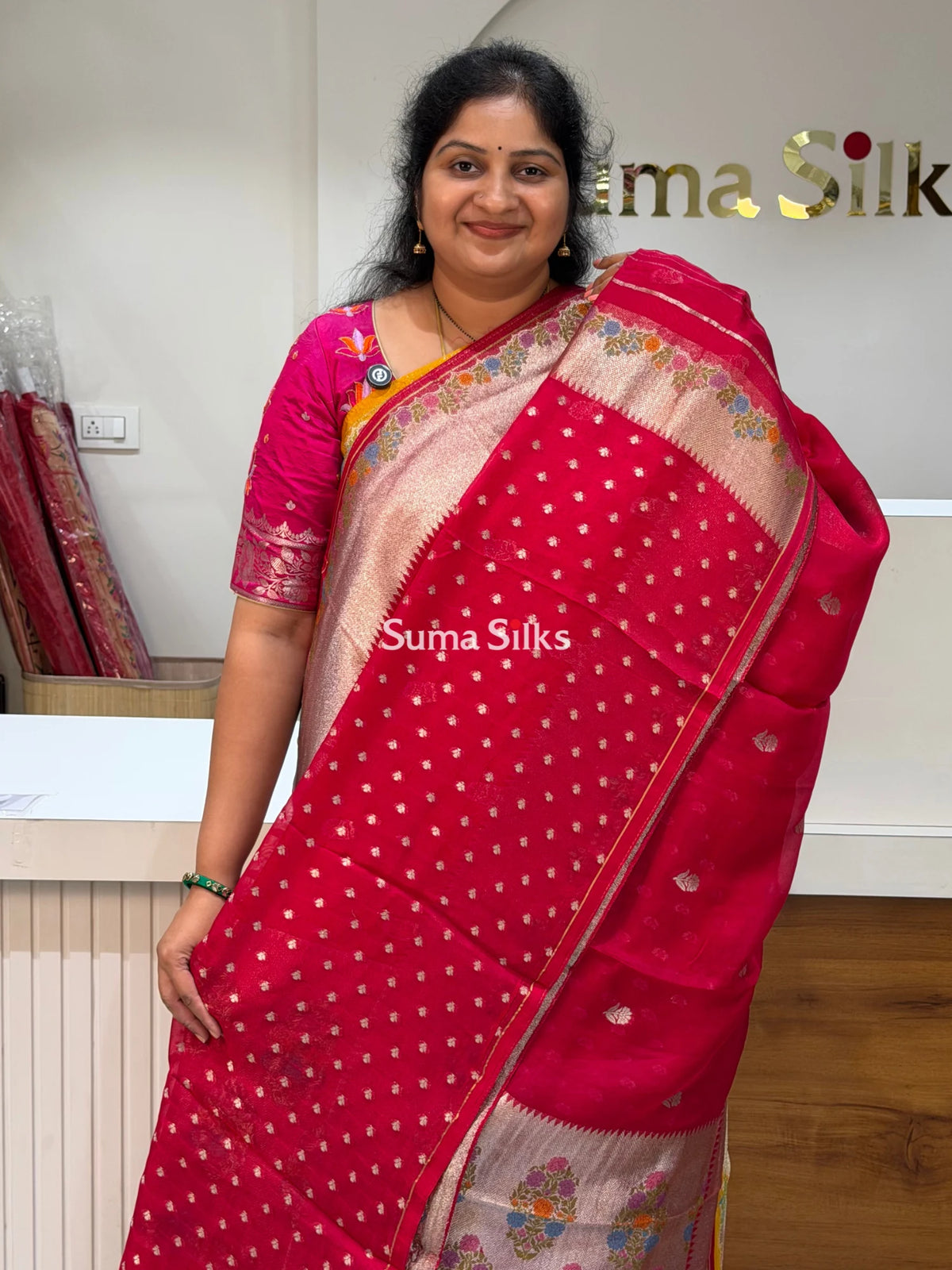 Pure Organza Paithani Saree Pink Color