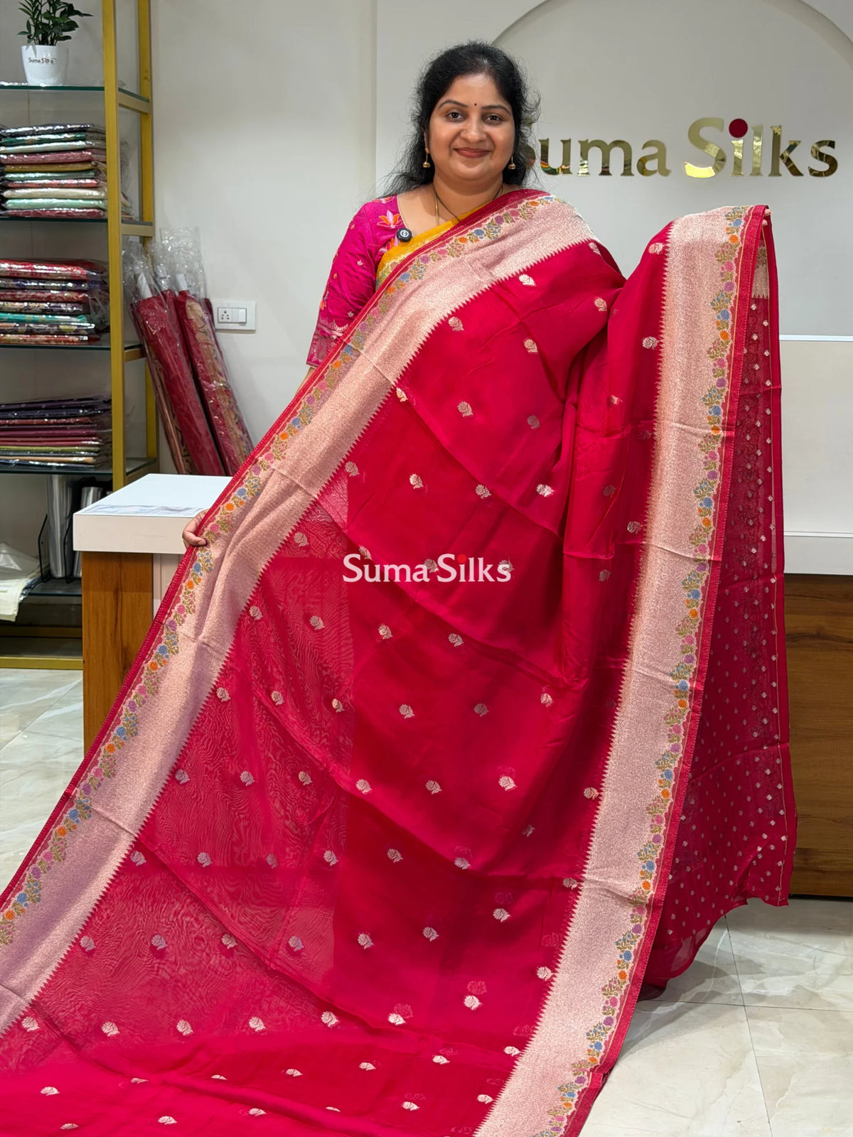 Pure Organza Paithani Saree Pink Color