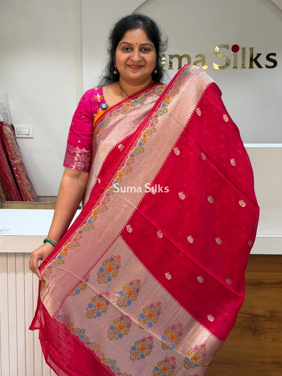 Pure Organza Paithani Saree Pink Color