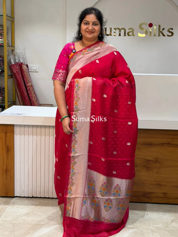 Pure Organza Paithani Saree Pink Color