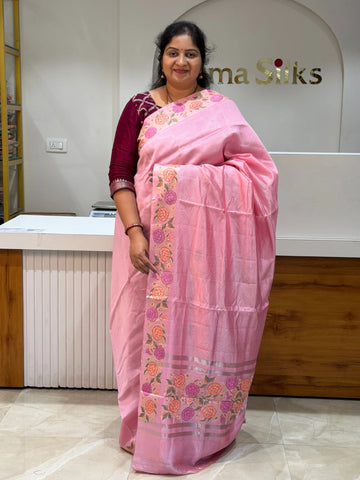 Moonga Silk Petit Point Work Baby Pink Color