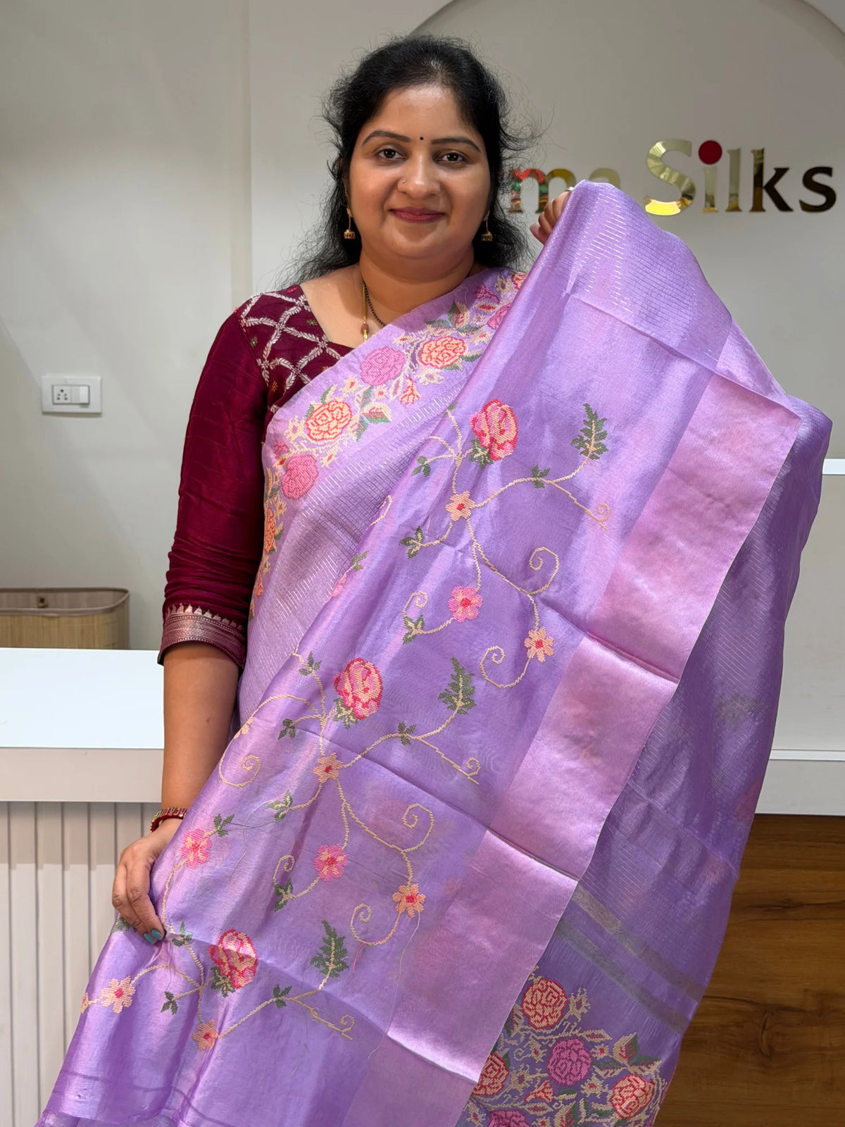 Moonga Silk Petit Point Work Lavender Color