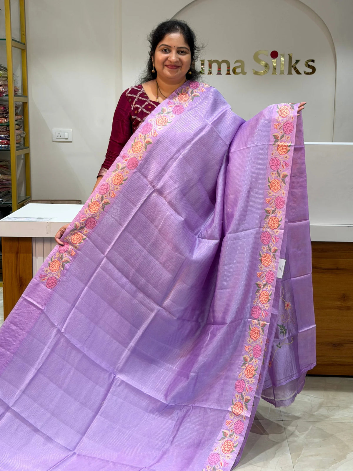 Moonga Silk Petit Point Work Lavender Color