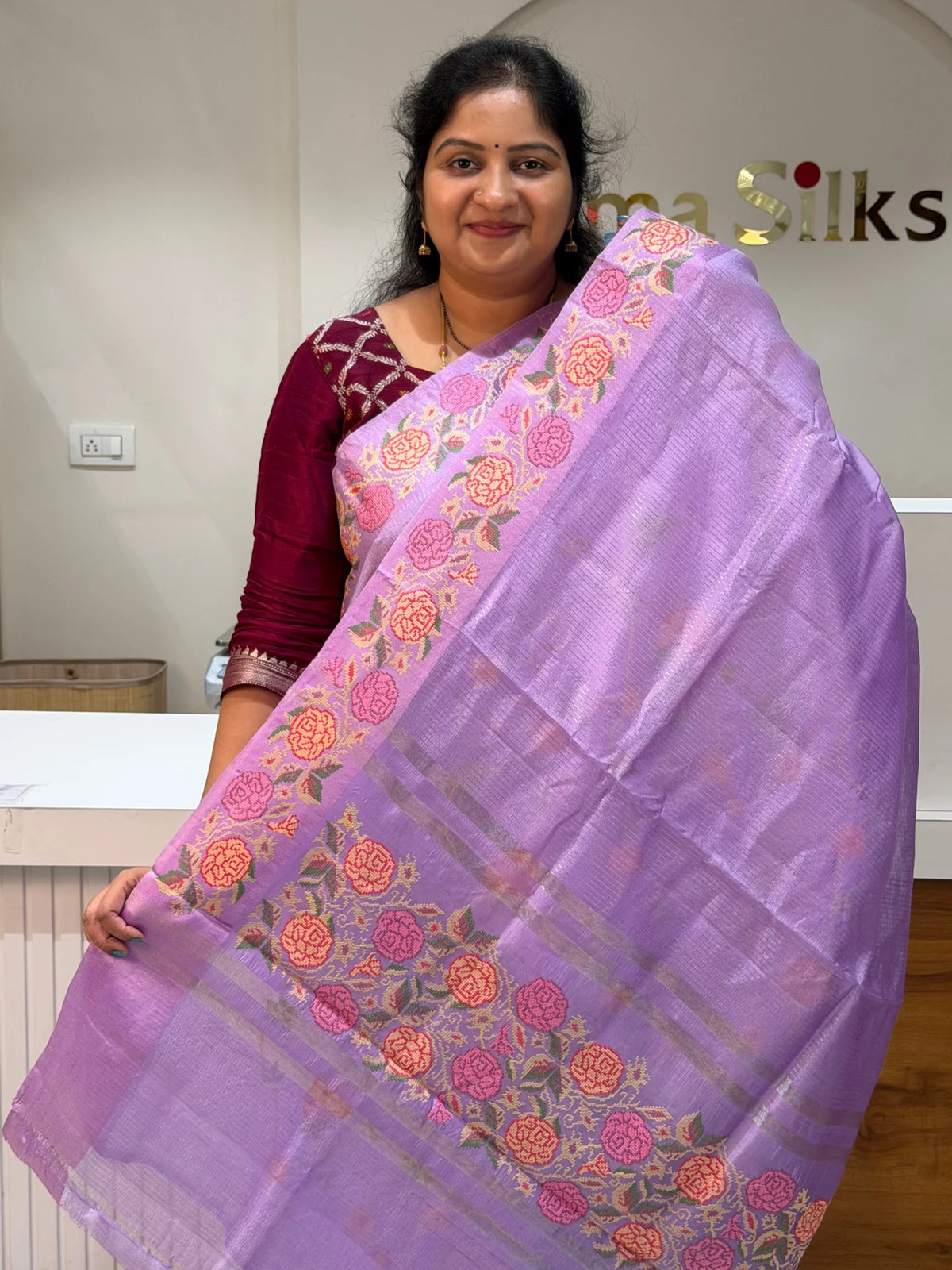 Moonga Silk Petit Point Work Lavender Color