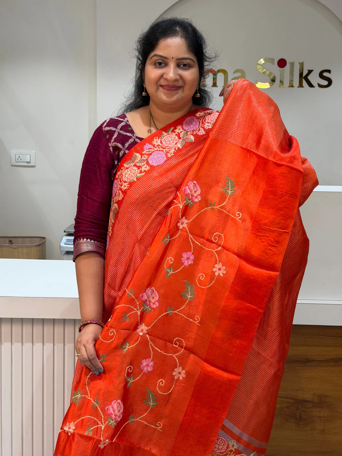 Moonga Silk Petit Point Work Orange Color