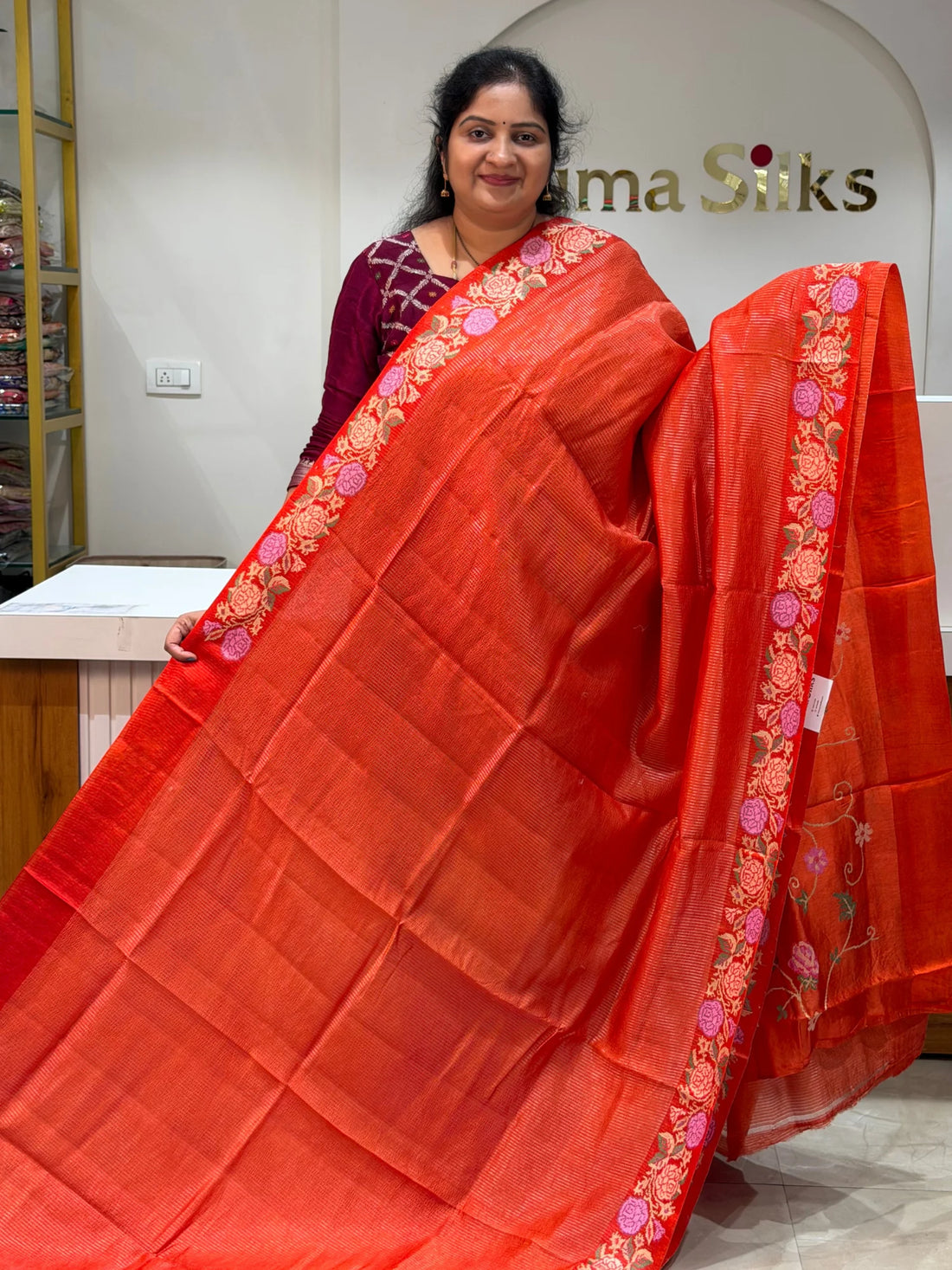 Moonga Silk Petit Point Work Orange Color