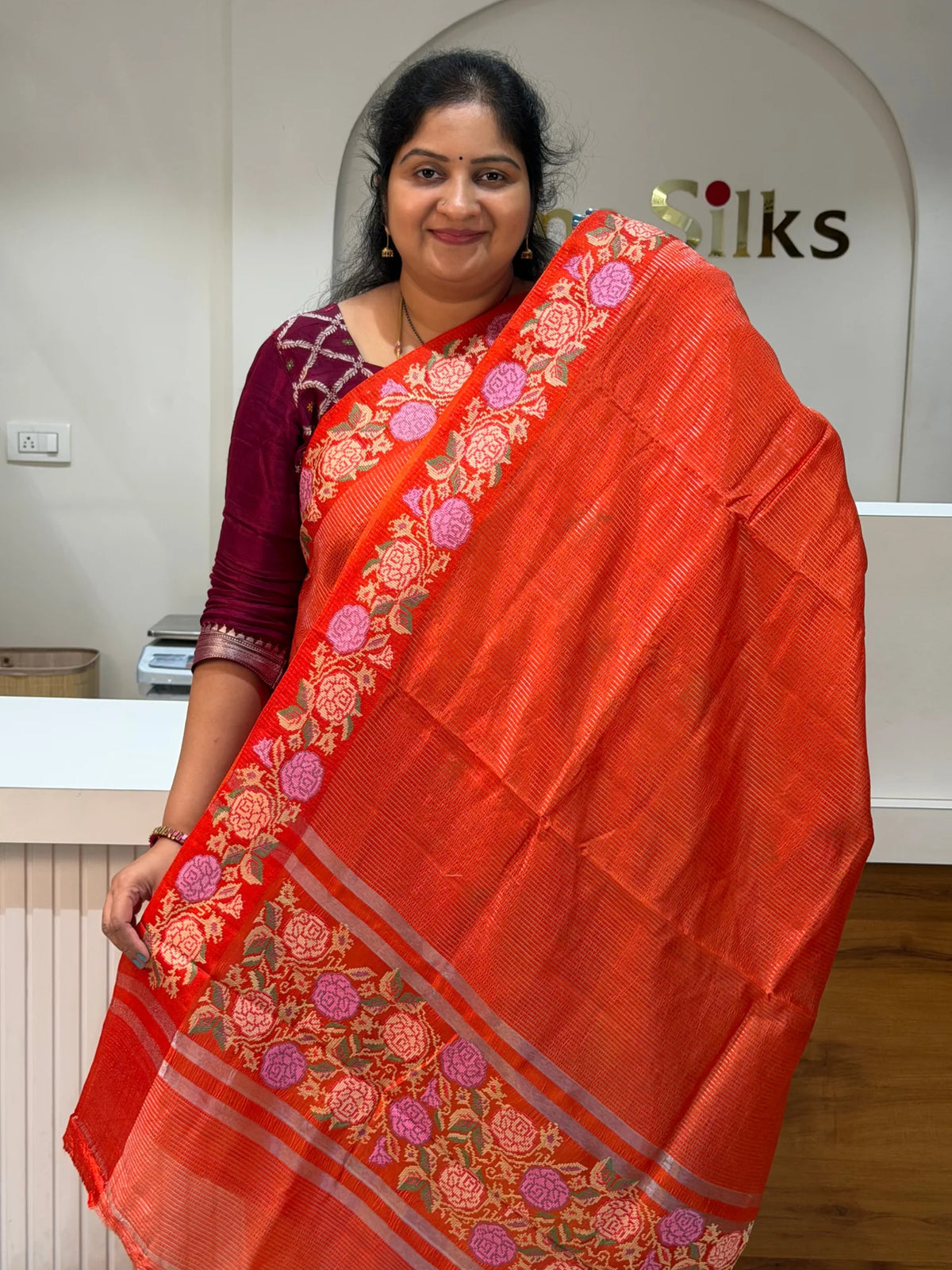 Moonga Silk Petit Point Work Orange Color