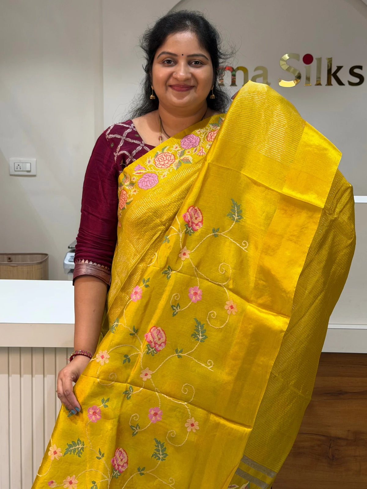 Moonga Silk Petit Point Work Yellow Color