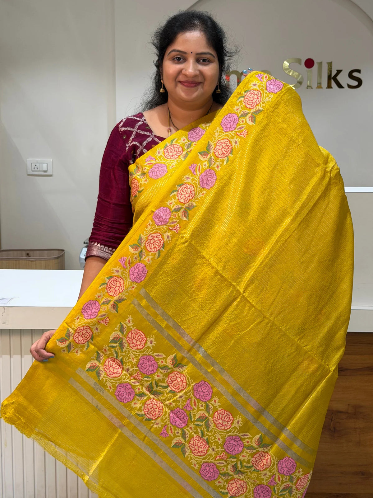 Moonga Silk Petit Point Work Yellow Color
