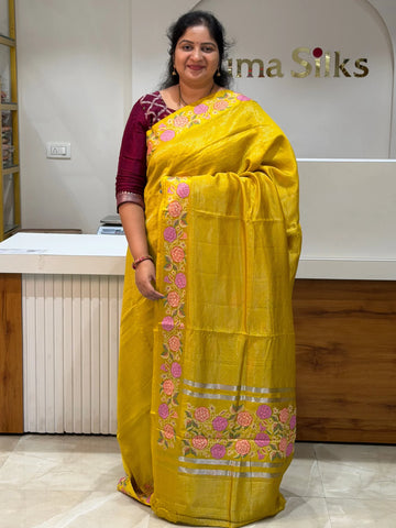 Moonga Silk Petit Point Work Yellow Color