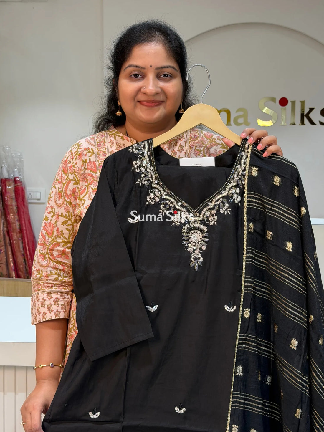 Roman Silk Suit Set Black Color