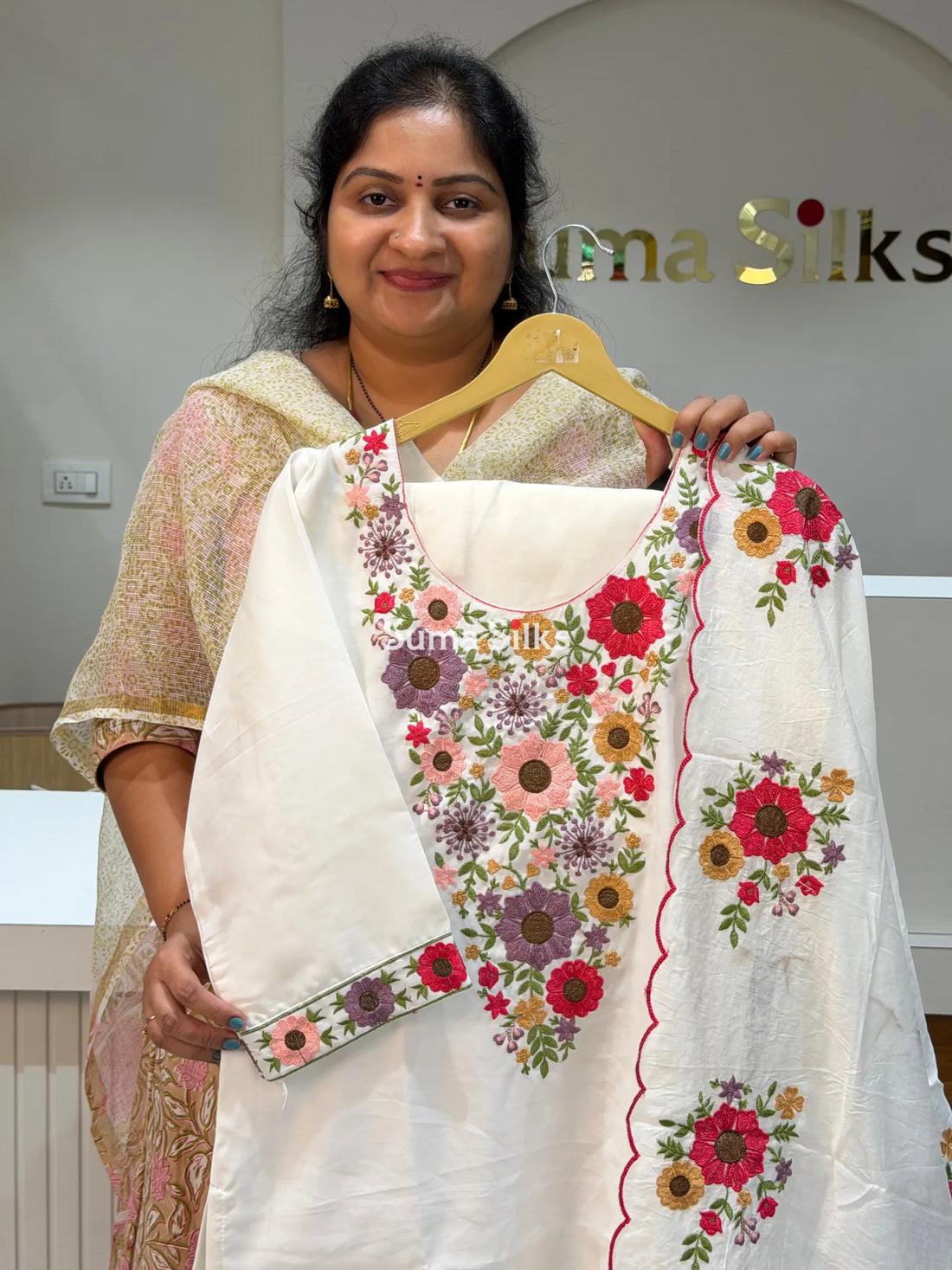 Roman Silk Suit Set Cream Color