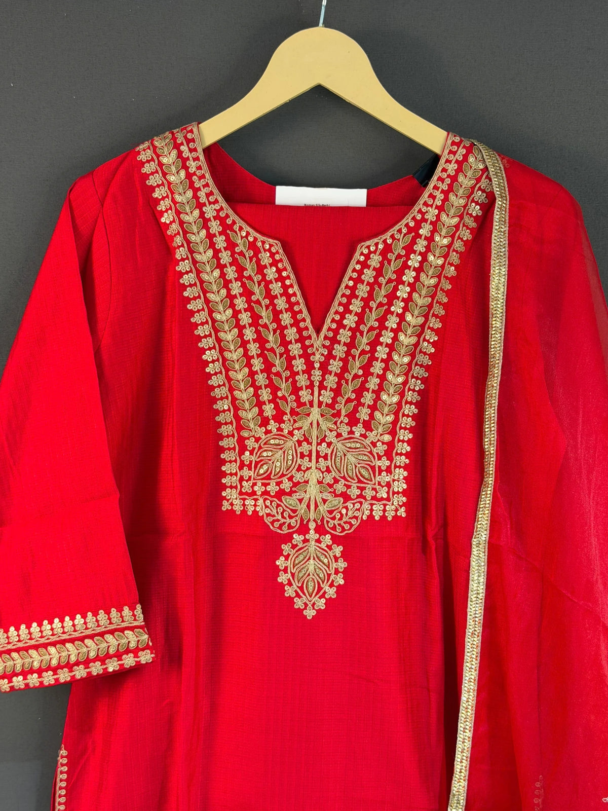 Roman Silk Suit Set Red Color