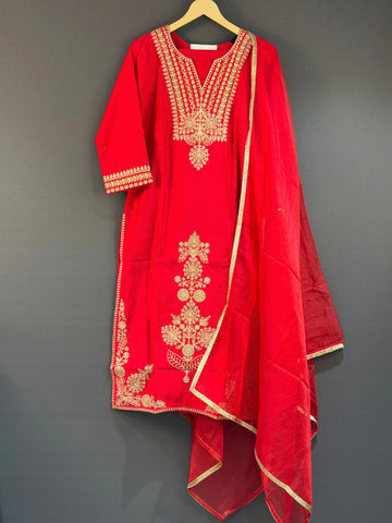 Roman Silk Suit Set Red Color