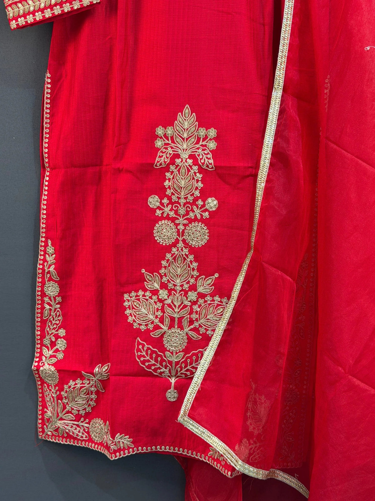 Roman Silk Suit Set Red Color