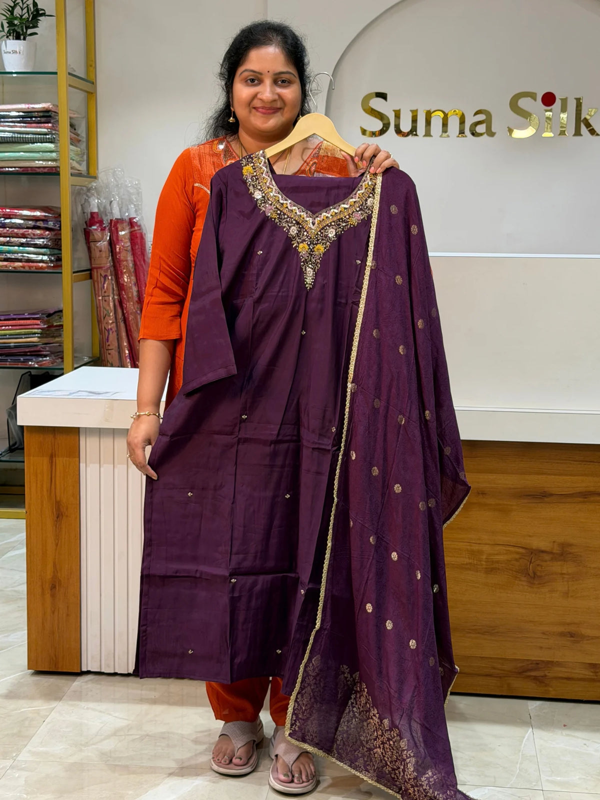 Roman Silk Suit Set with Hand work
