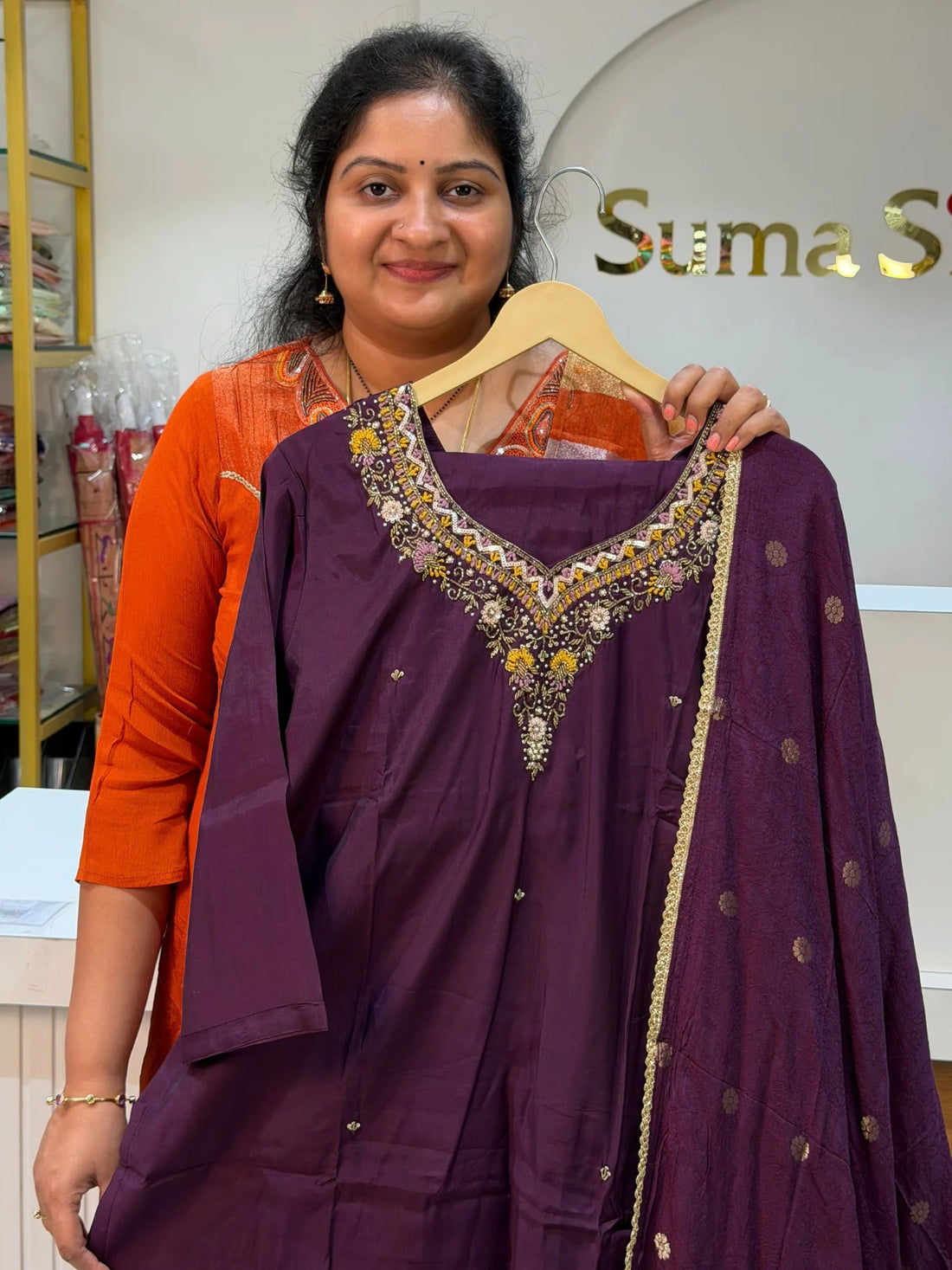 Roman Silk Suit Set with Hand work