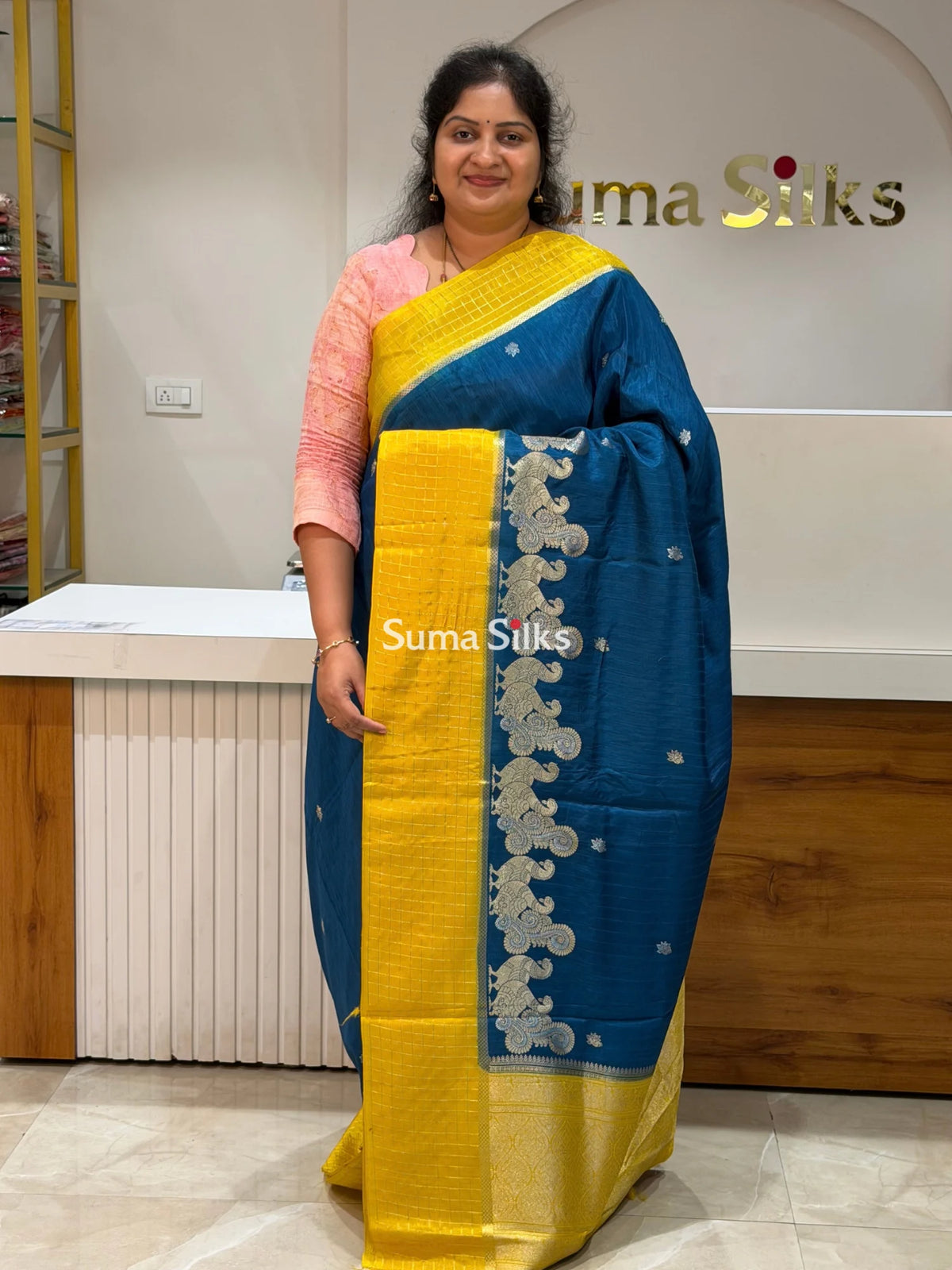 Russian Crepe Silk Saree Blue Color