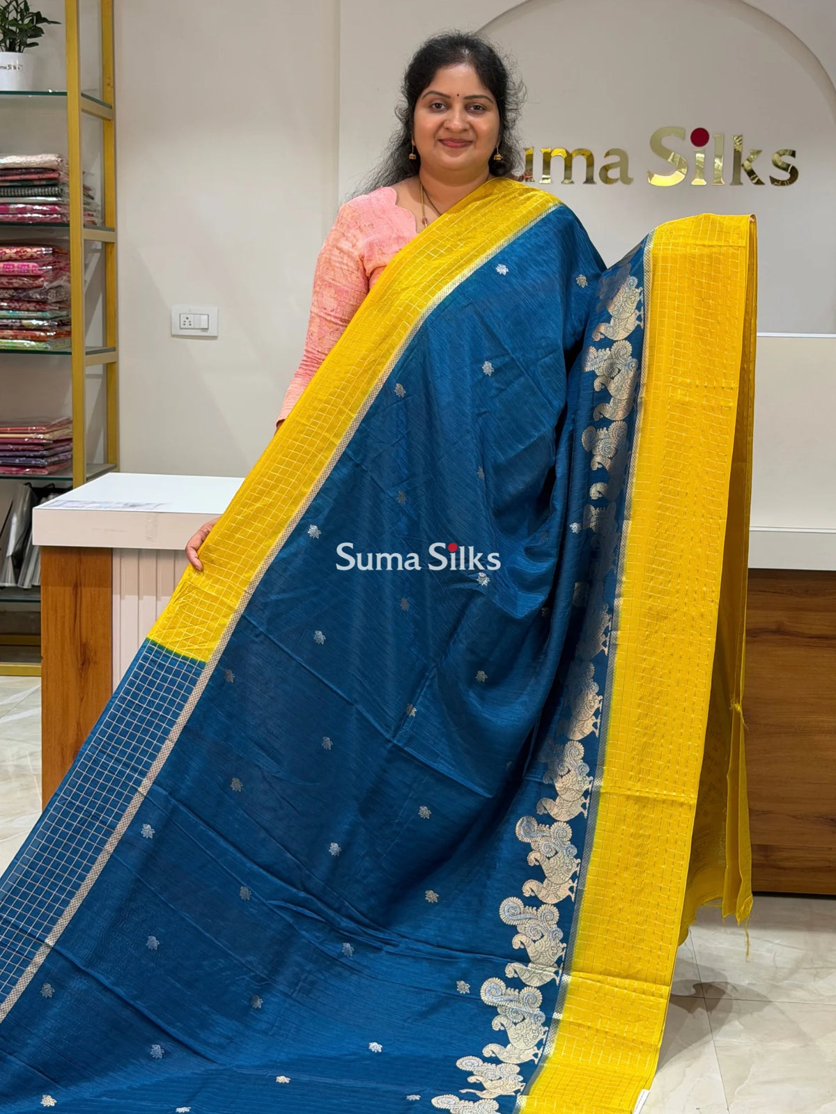 Russian Crepe Silk Saree Blue Color