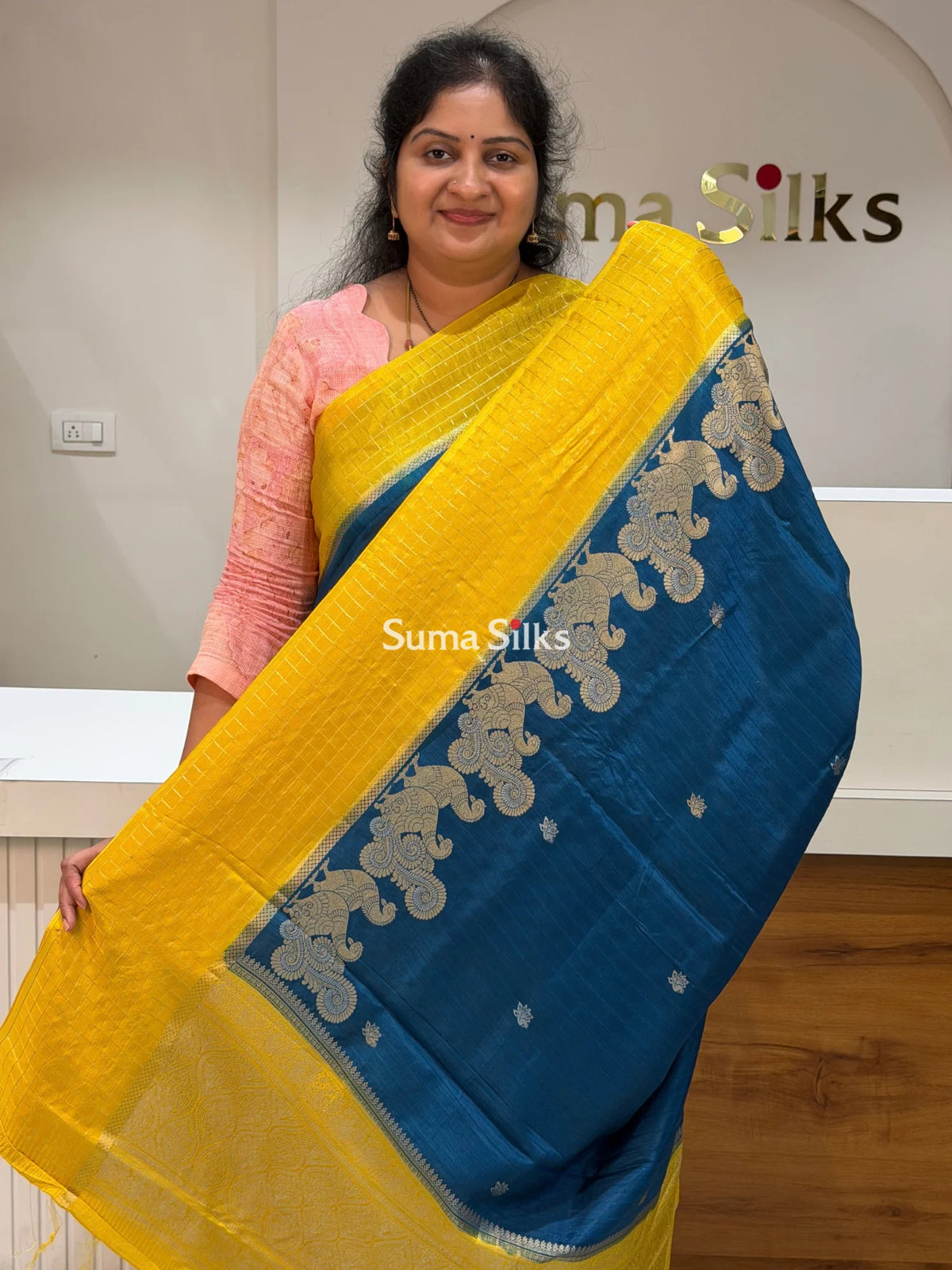 Russian Crepe Silk Saree Blue Color
